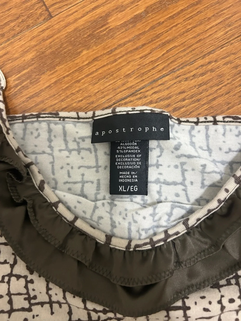 Apostrophe Black & Cream/brown Grid-Pattern Ruffle Cami - Picture 2 of 3